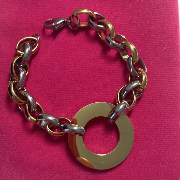 Stainless Steel Gold Plated Chunky Circle Pendant Bracelet - Picture 2 of 2